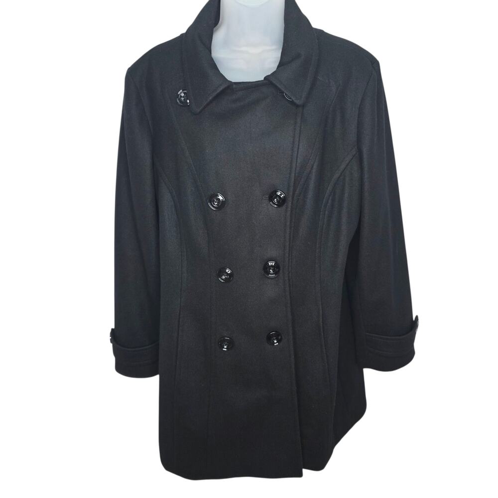 Women's XL Black Wool Blend Double Breasted Peacoat Classic Coat Tailored Chic